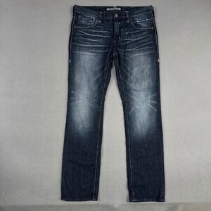 Affliction Jeans Mens 36x34 Blue Gage Straight Leg Embroidered Dark Denim Y2K